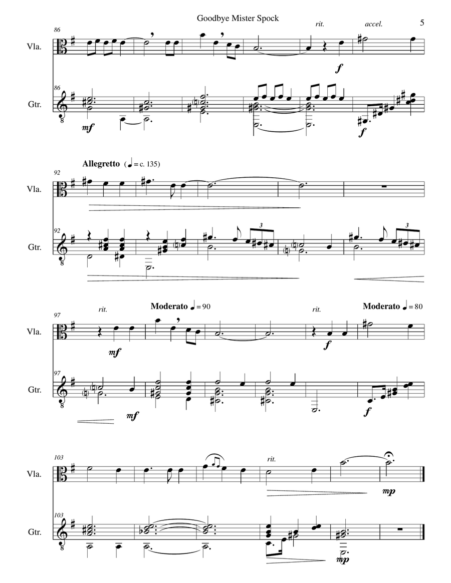 Goodbye Mister Spock for viola and guitar String Duet scores gallery preview page 5