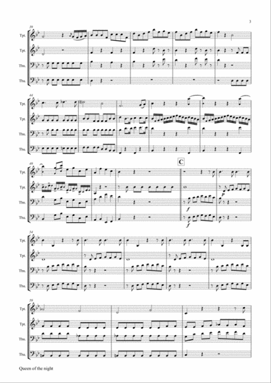 The Magic Flute Queen of the night - KV 620 W.A.Mozart - Brass Quartet - G-minor Brass Quartet scores gallery preview page 4