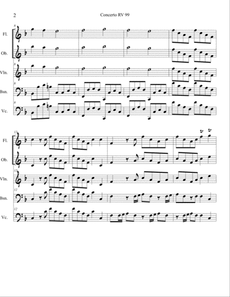 Concerto for Flute, Oboe, Violin, Bassoon and Continuo RV 99 Chamber Orchestra scores gallery preview page 3