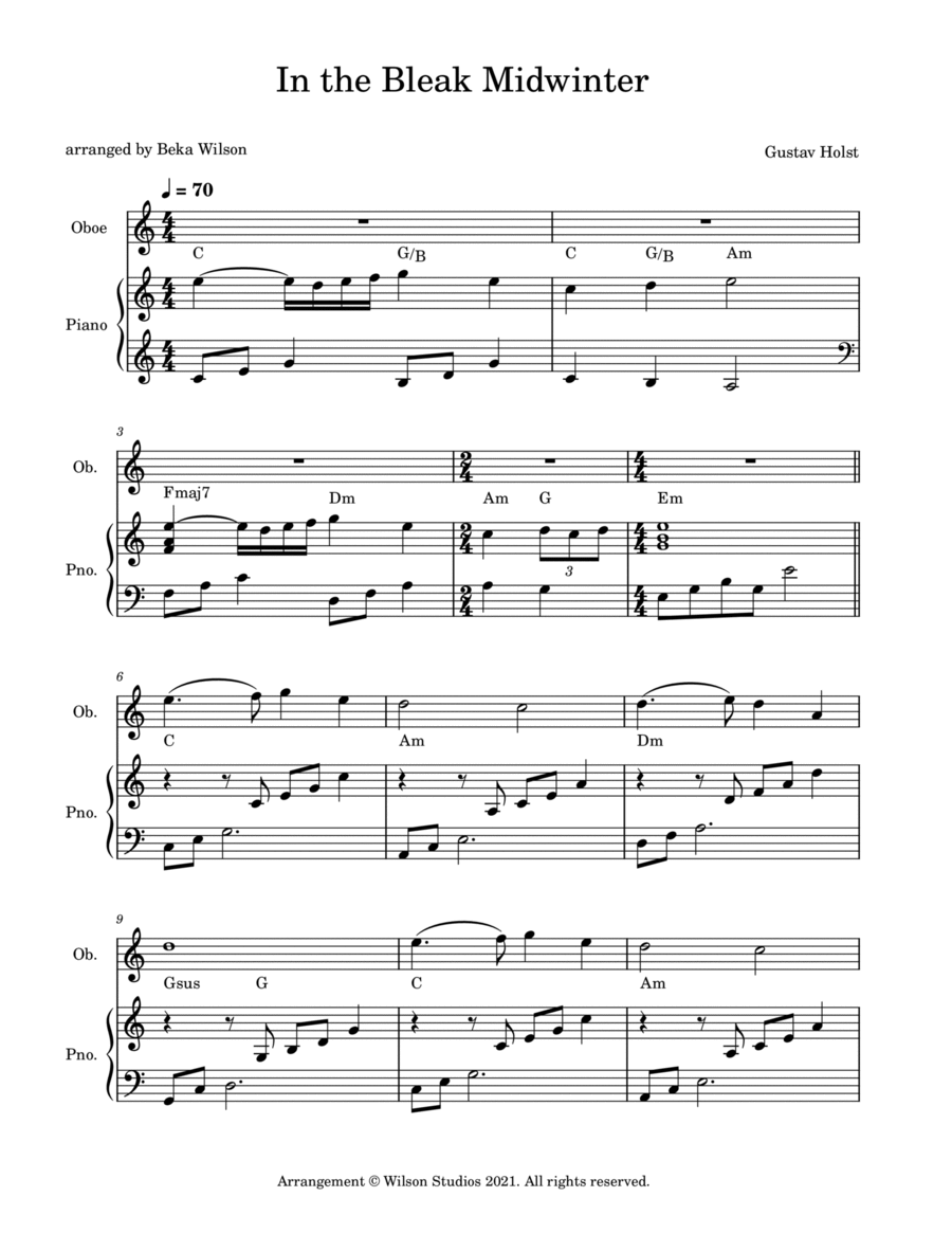In the Bleak Midwinter--oboe solo Oboe Solo scores gallery preview page 1