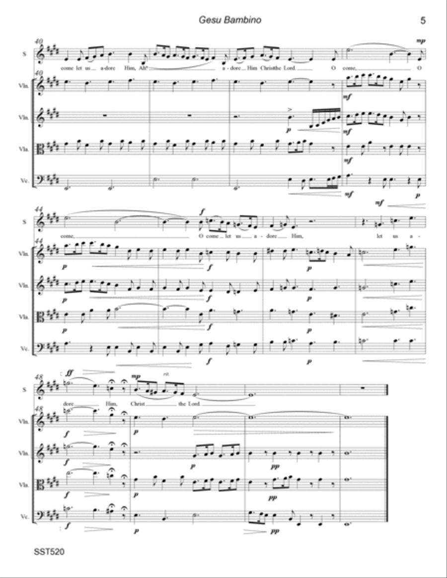 GESU BAMBINO - SOPRANO or TENOR SOLO with STRING QUARTET accompaniment String Quartet scores gallery preview page 5