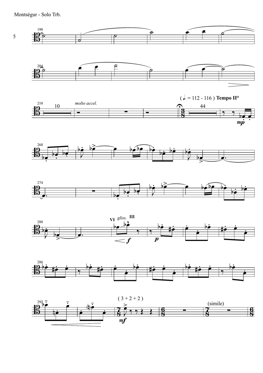 Montsegur, The Cathar Tragedy, symphonic poem for solo trombone and orchestra - PARTS Small Ensemble scores gallery preview page 5