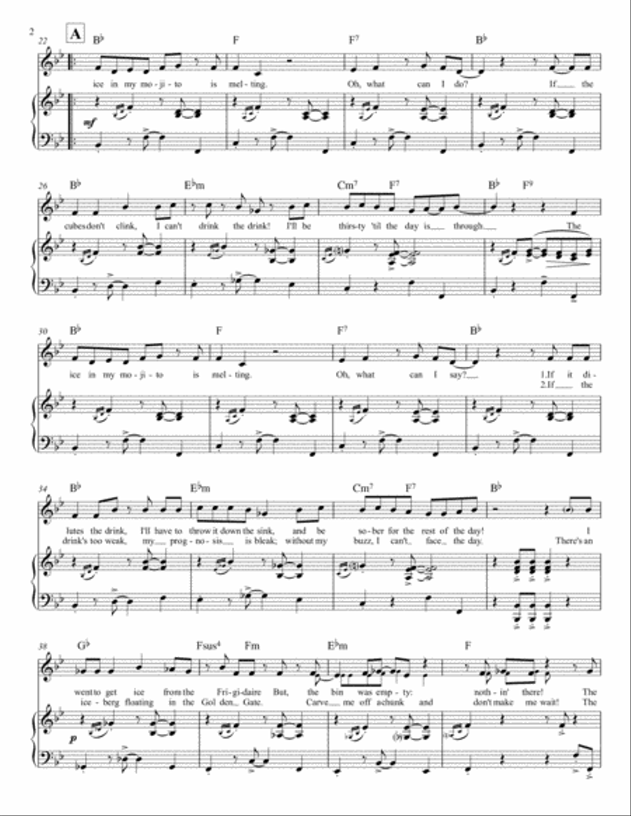 The Ice in My Mojito (Key: C-major intro, B-flat major refrain) Voice scores gallery preview page 2
