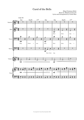 Carol of the Bells (Hear Them Ring) - SATB violin and piano with parts