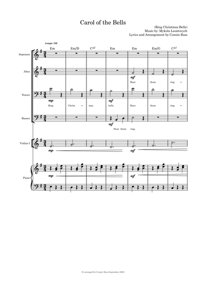 Carol of the Bells (Hear Them Ring) - SATB violin and piano with parts image number null