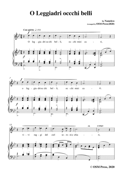 Nameless-O Leggiadri occchi belli,in B flat Major,for Voice&Piano image number null