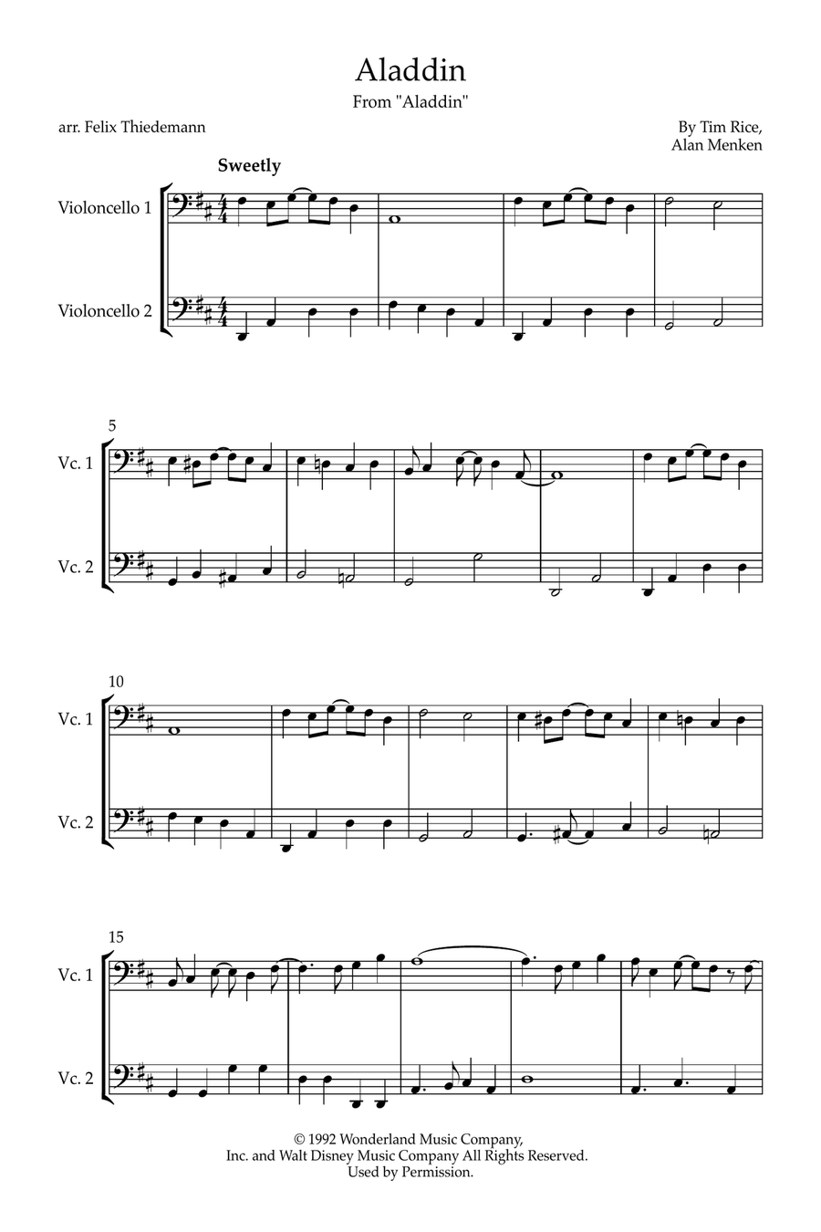 A Whole New World (Aladdin's Theme) String Duet scores gallery preview page 1