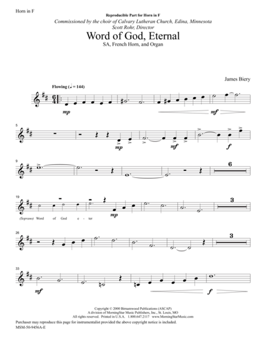 Word of God Eternal (Downloadable French Horn Part)