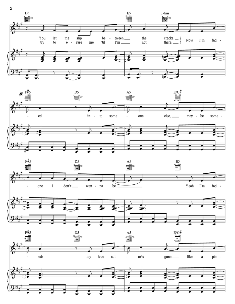 Faded Piano, Vocal, Guitar scores gallery preview page 2