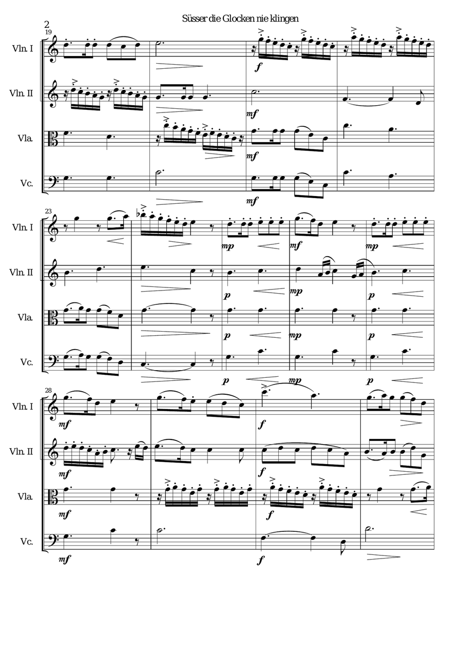 Süsser die Glocken (The bells never sound sweeter) for string quartet String Quartet scores gallery preview page 2