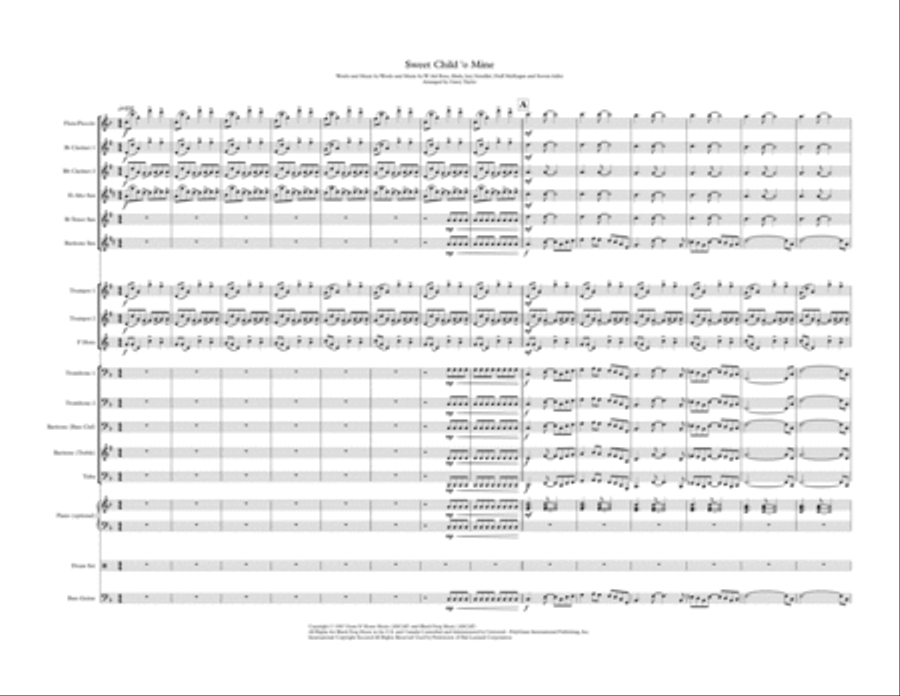 Sweet Child O' Mine Sweet Child O' Mine Marching Band scores gallery preview page 1