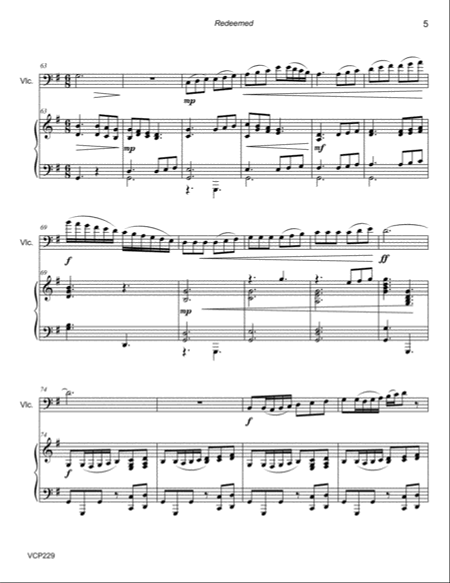 REDEEMED - CELLO SOLO with Piano Accompaniment REDEEMED - CELLO SOLO with Piano Accompaniment Piano scores gallery preview page 5