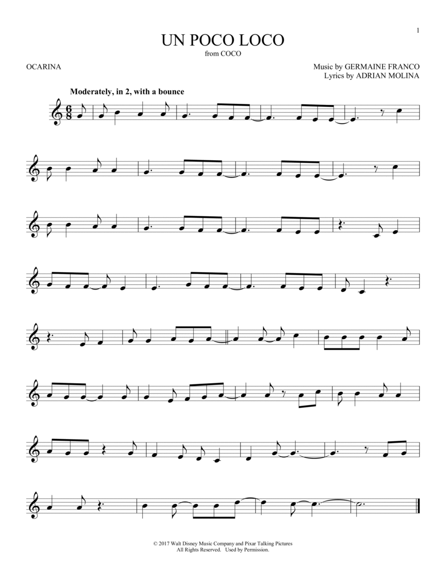 Un Poco Loco (from Coco) ocarina scores gallery preview page 1