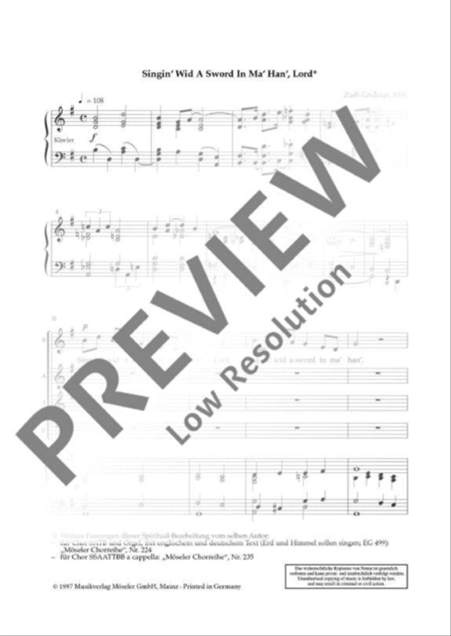 Singin’ wid a sword in ma han’, Lord 4-Part scores gallery preview page 3