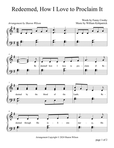 Redeemed, How I Love to Proclaim It (Two Octave, Early-Intermediate Piano Solo) image number null
