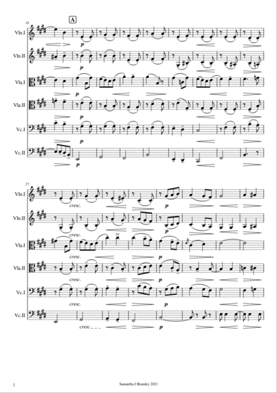 Salut d'Amour for string sextet Set of Parts scores gallery preview page 2