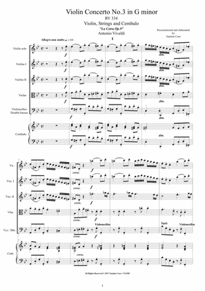 Book cover for Vivaldi - Violin Concerto No.3 in G minor RV 334 Op.9 for Violin, Strings and Cembalo