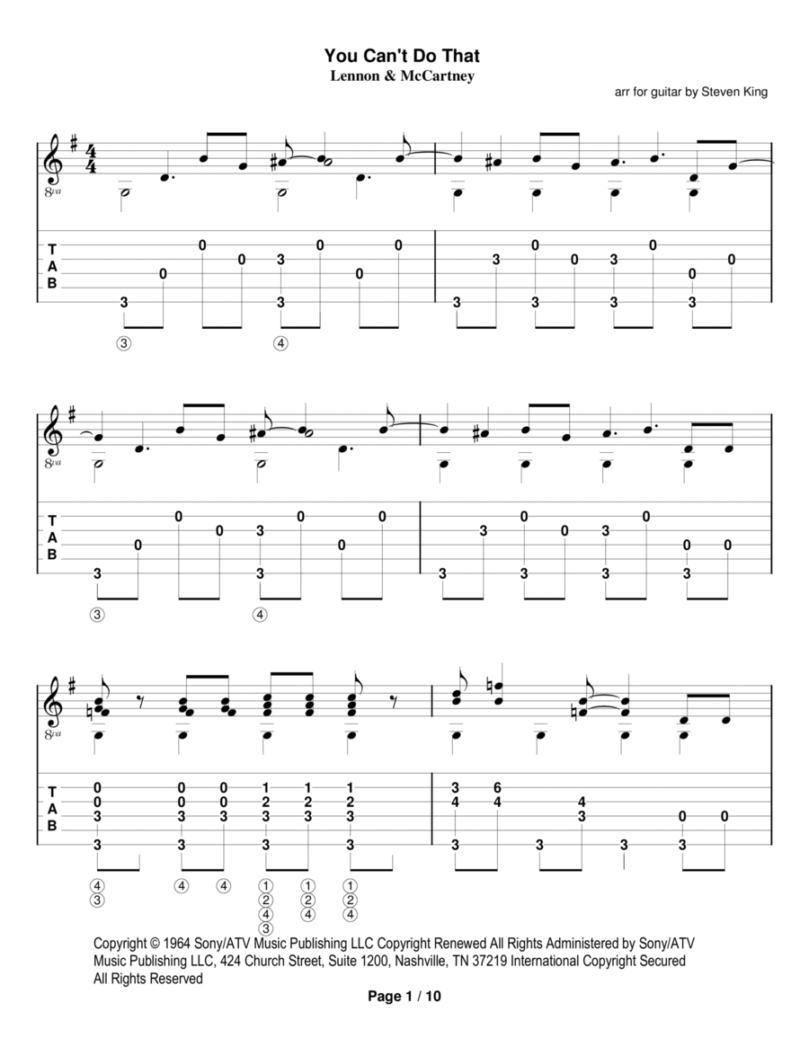 You Can't Do That You Can't Do That Guitar Solo scores gallery preview page 1