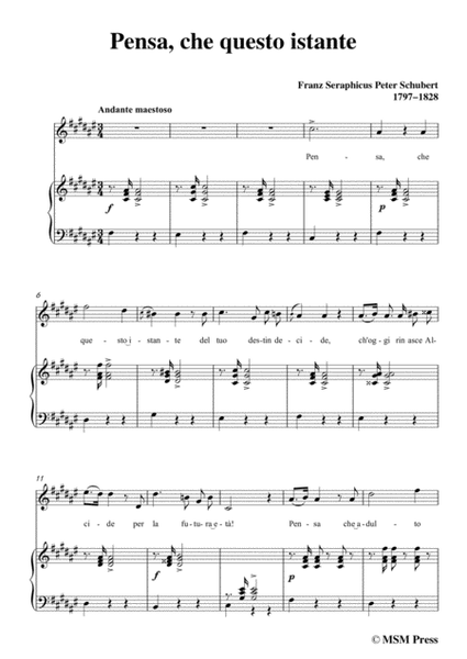 Schubert-Pensa,che questo istante,in F sharp Major,for Voice&Piano image number null