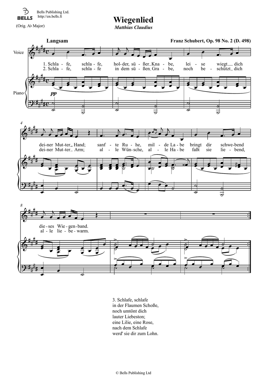 Wiegenlied, Op. 98 No. 2 (D. 498) (E Major)