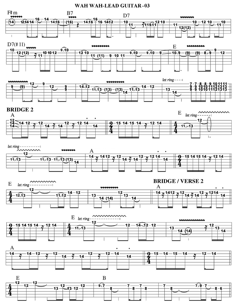 Wah-wah Guitar Tablature scores gallery preview page 3