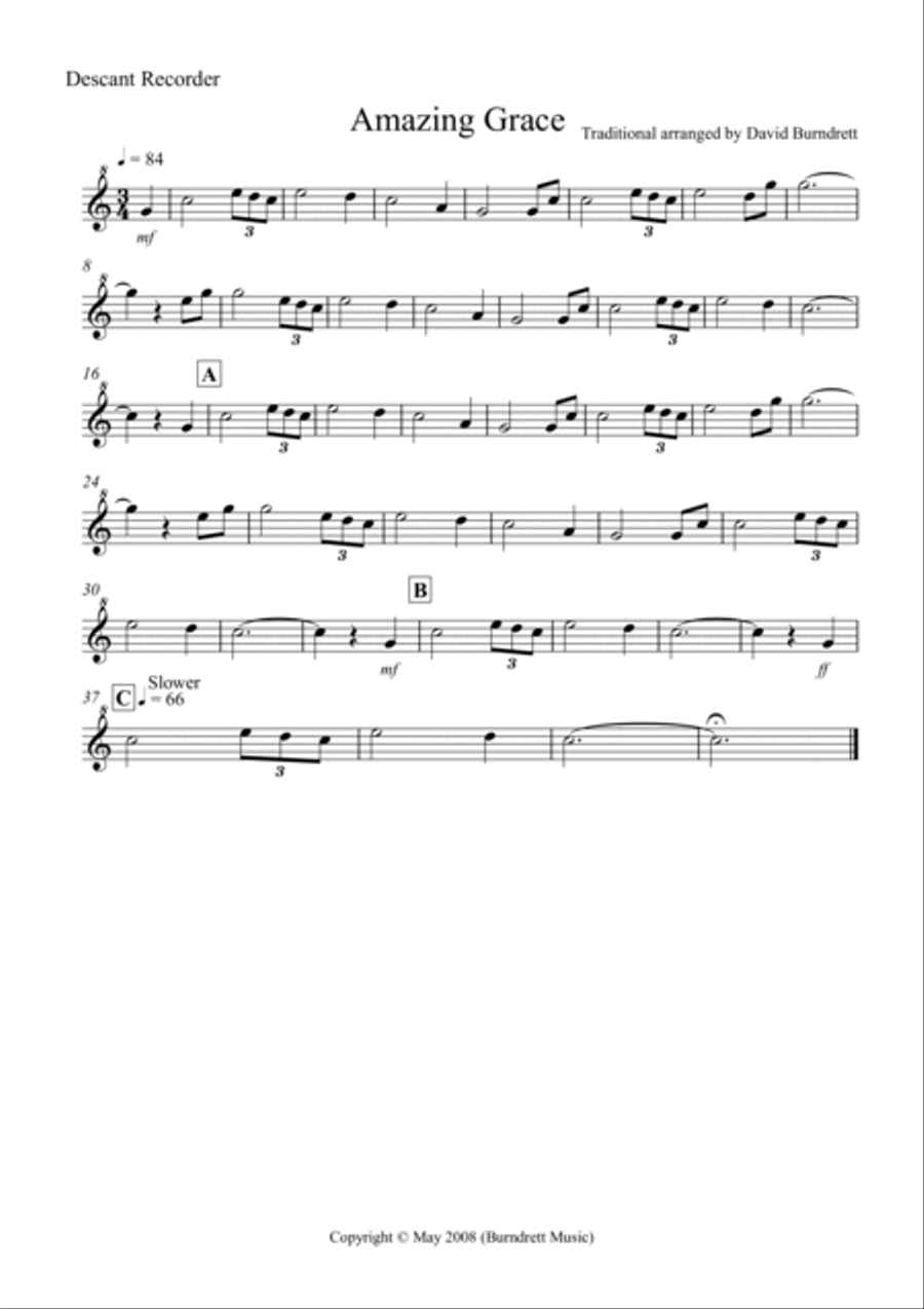 Amazing Grace for Recorder Quintet Recorder scores gallery preview page 3