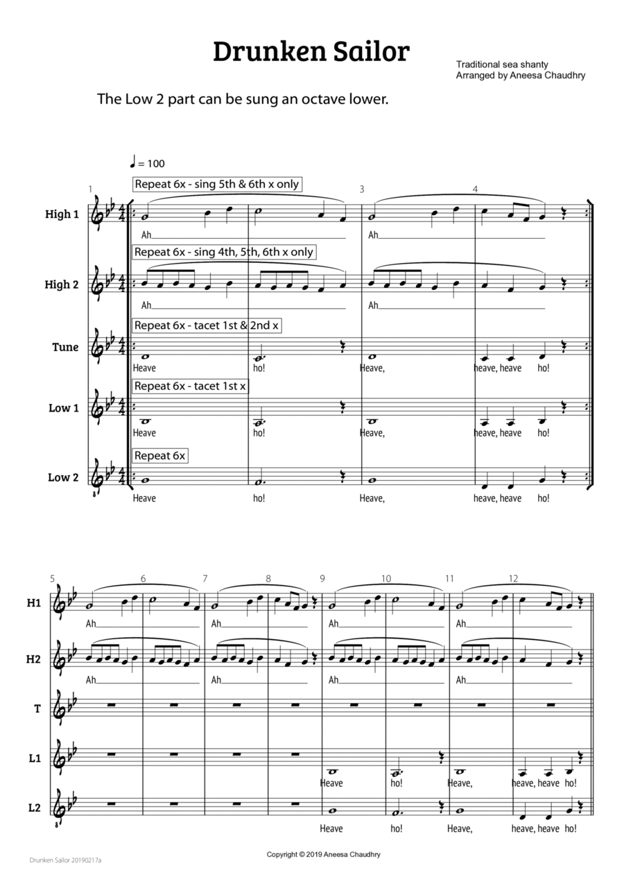 Drunken Sailor 4-Part scores gallery preview page 1