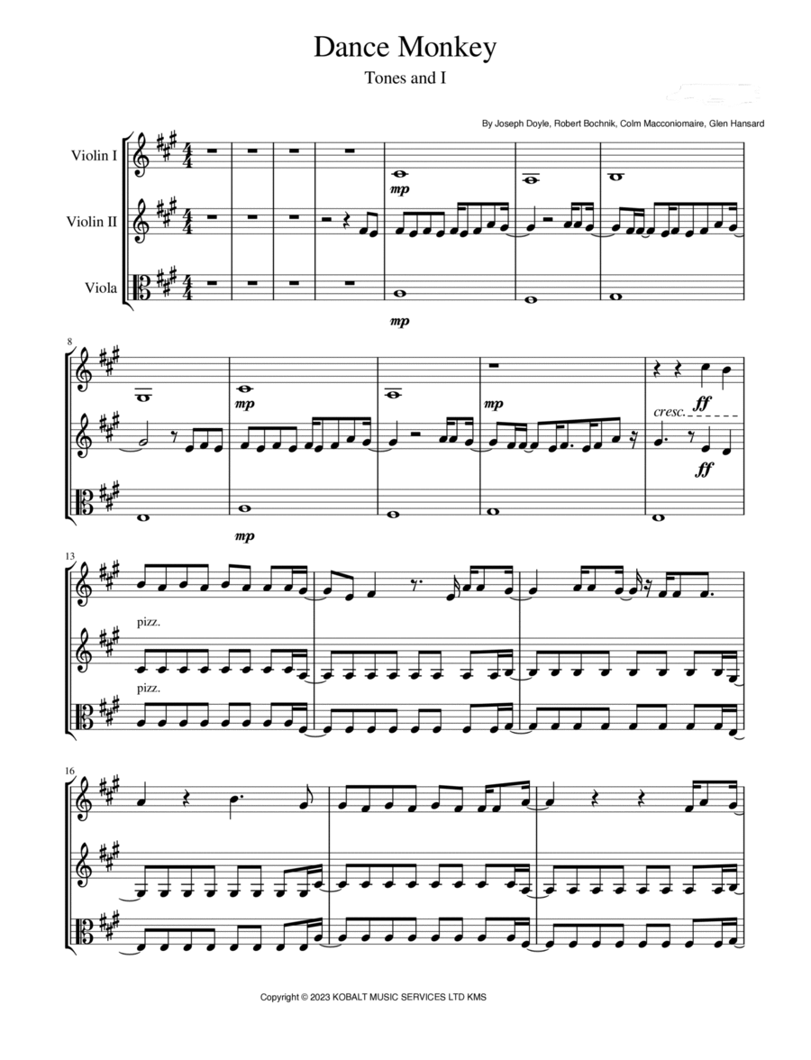 Dance Monkey String Trio scores gallery preview page 1