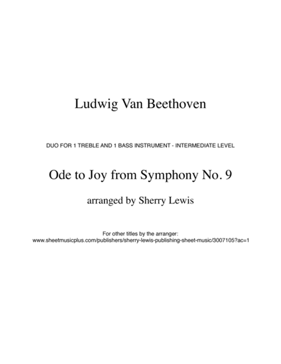 ODE TO JOY, Beethoven, Duo for String Duo, Woodwind Duo, any combination of a treble clef instrument image number null
