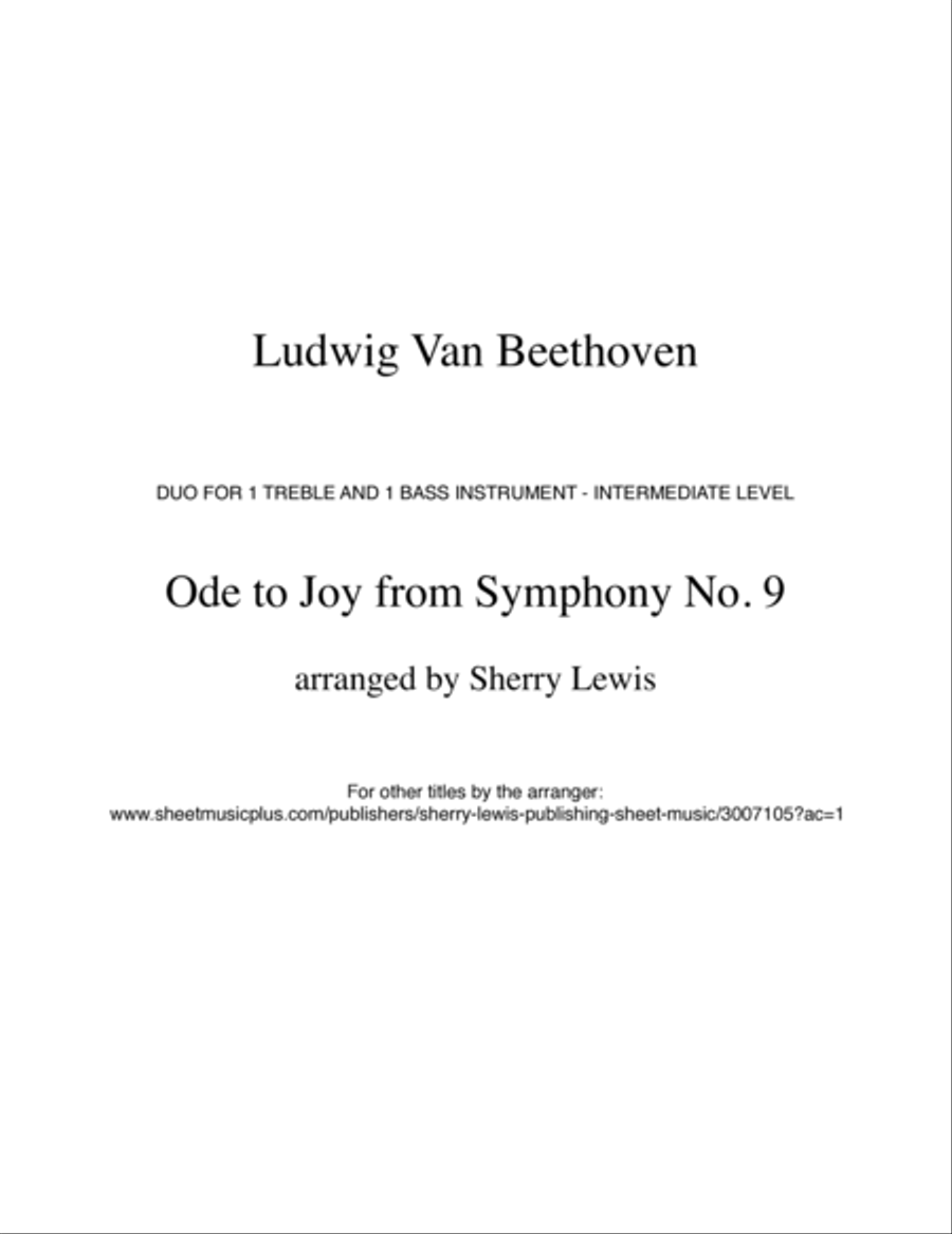 ODE TO JOY, Beethoven, Duo for String Duo, Woodwind Duo, any combination of a treble clef instrument Woodwind Duet scores gallery preview page 2
