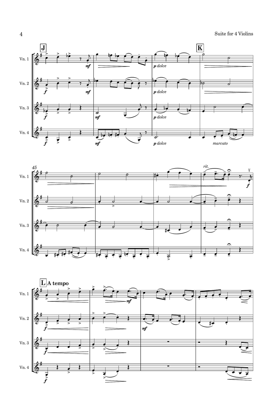 Söchting Suite for 4 Violins Op. 58 Small Ensemble scores gallery preview page 5