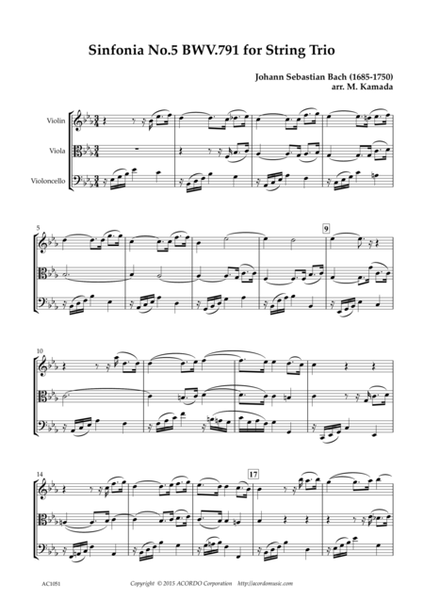 Sinfonia No.5 BWV.791 for String Trio image number null