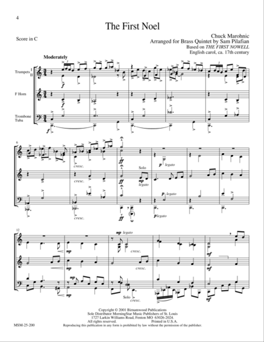 The First Noel (The First Nowell) Brass Quintet scores gallery preview page 1