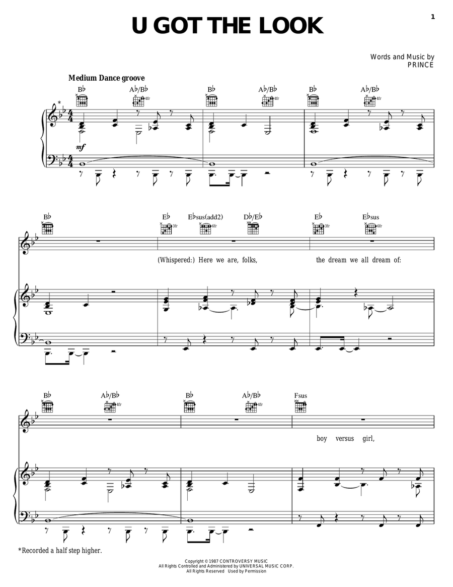 U Got The Look U Got The Look Piano, Vocal, Guitar scores gallery preview page 1