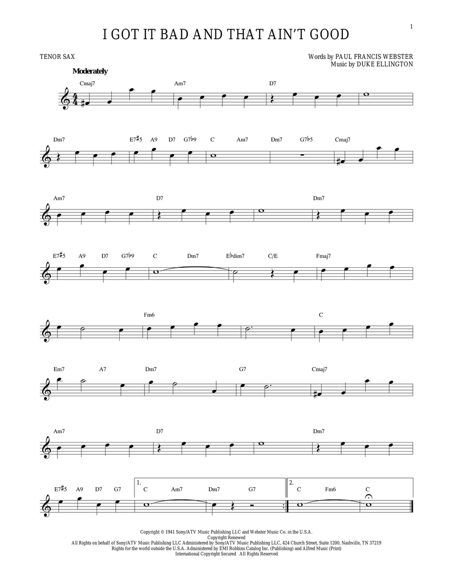 I Got It Bad And That Ain't Good Tenor Saxophone scores gallery preview page 1