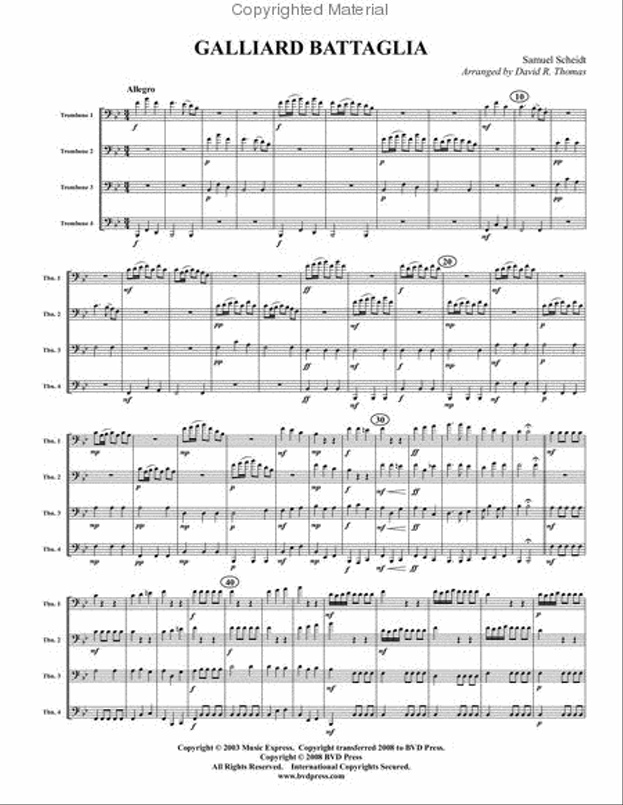 Galliard Battaglia Galliard Battaglia Trombone Quartet scores gallery preview page 2