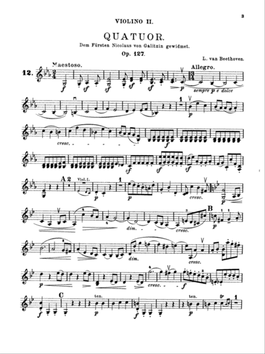 Beethoven: String Quartet, Op. 127 No. 12 String Quartet scores gallery preview page 1