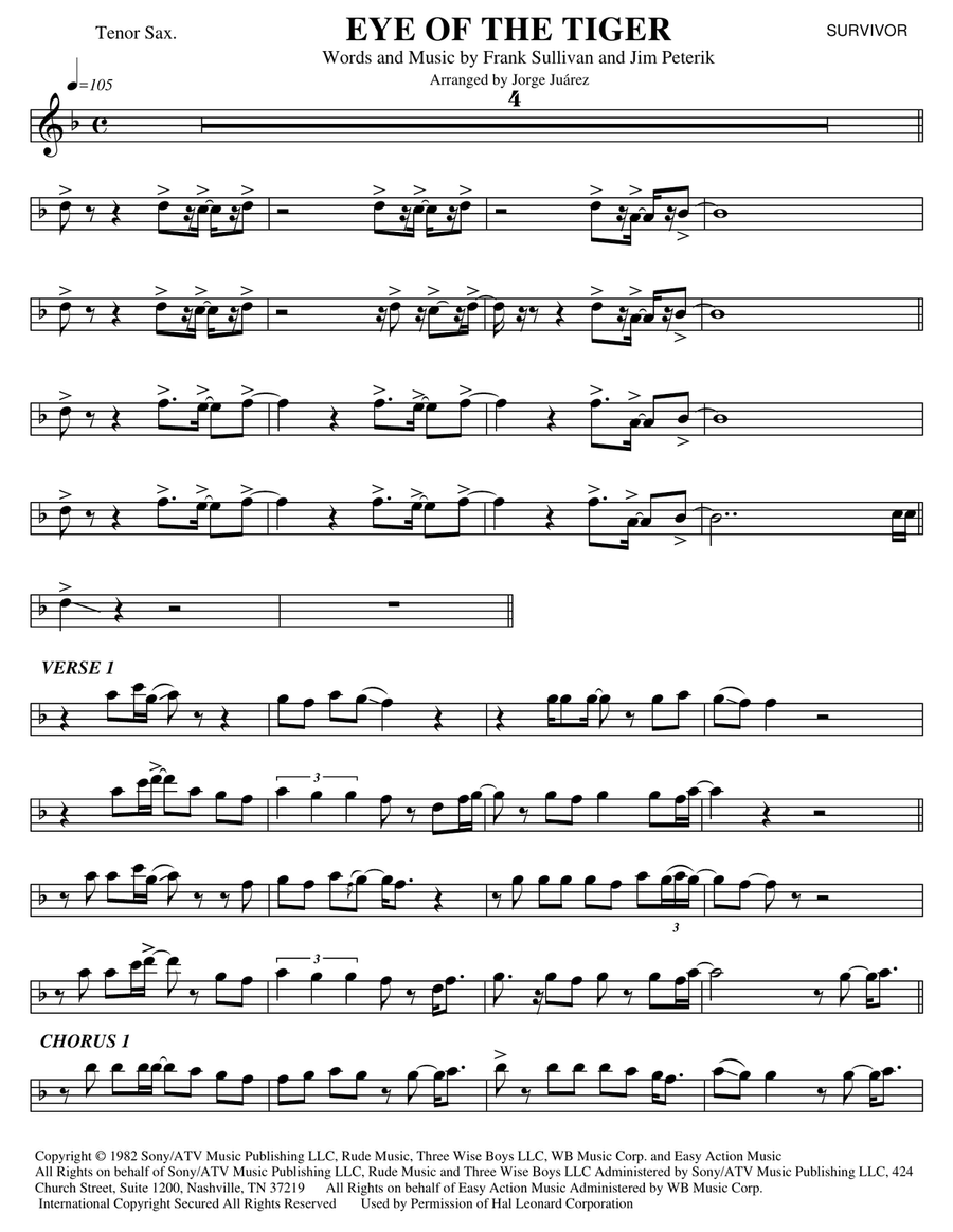 Eye Of The Tiger Eye Of The Tiger Tenor Saxophone scores gallery preview page 1