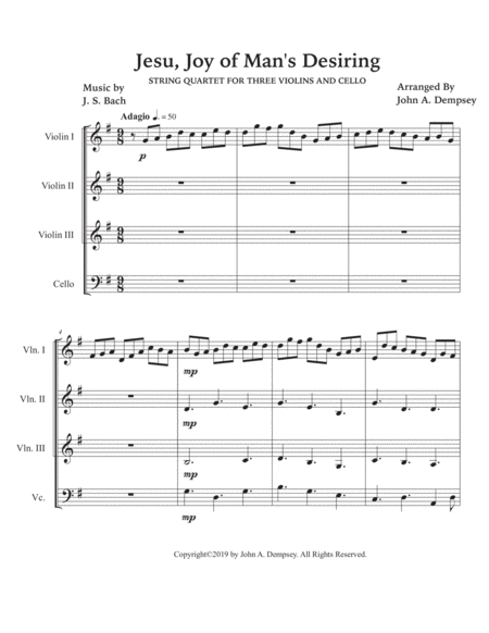 Jesu, Joy of Man's Desiring (String Quartet for Three Violins and Cello) image number null