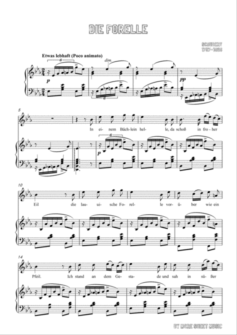 Schubert-Die Forelle in E flat Major,for voice and piano Voice Solo scores gallery preview page 3