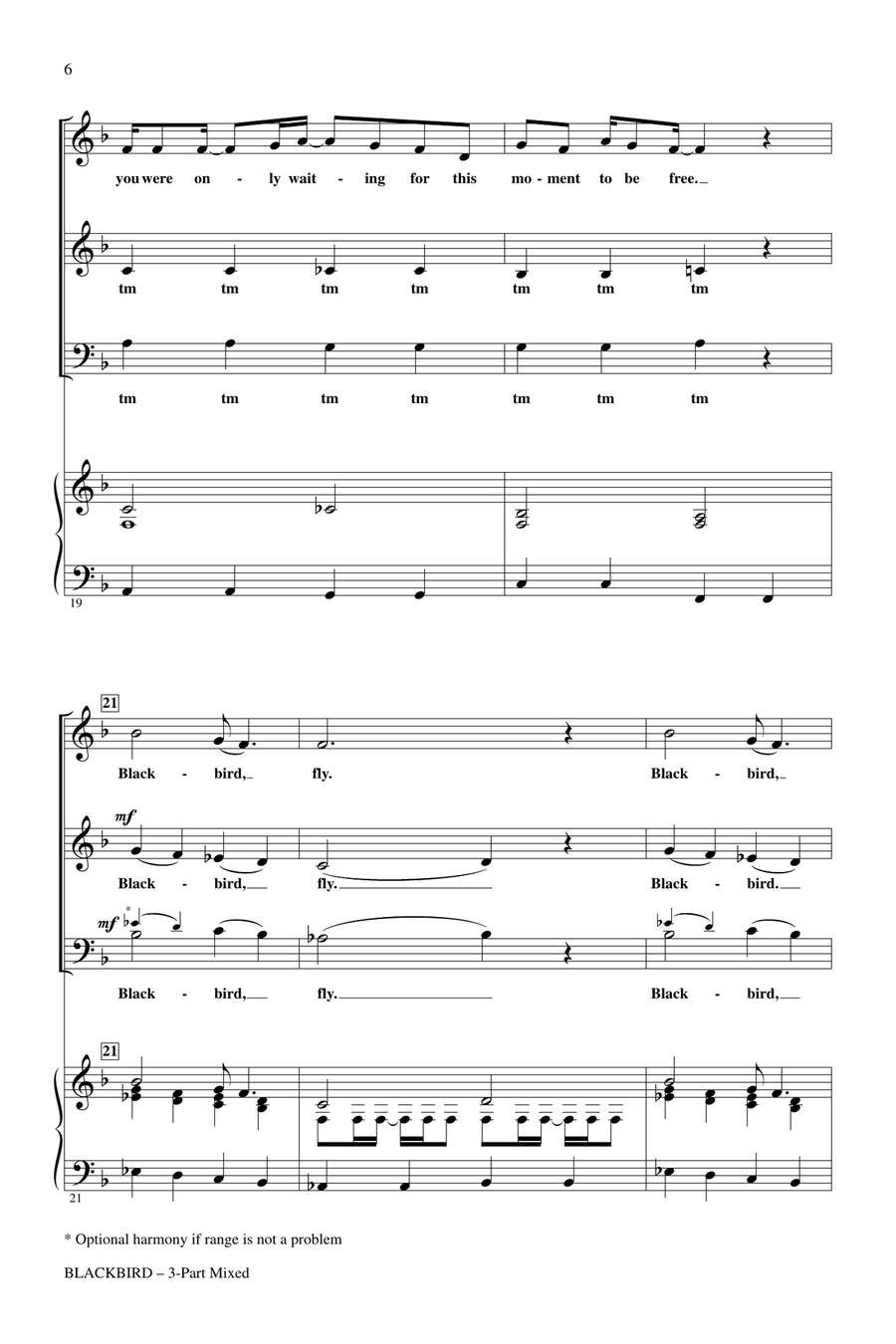 Blackbird (arr. Audrey Snyder) 3-Part scores gallery preview page 4