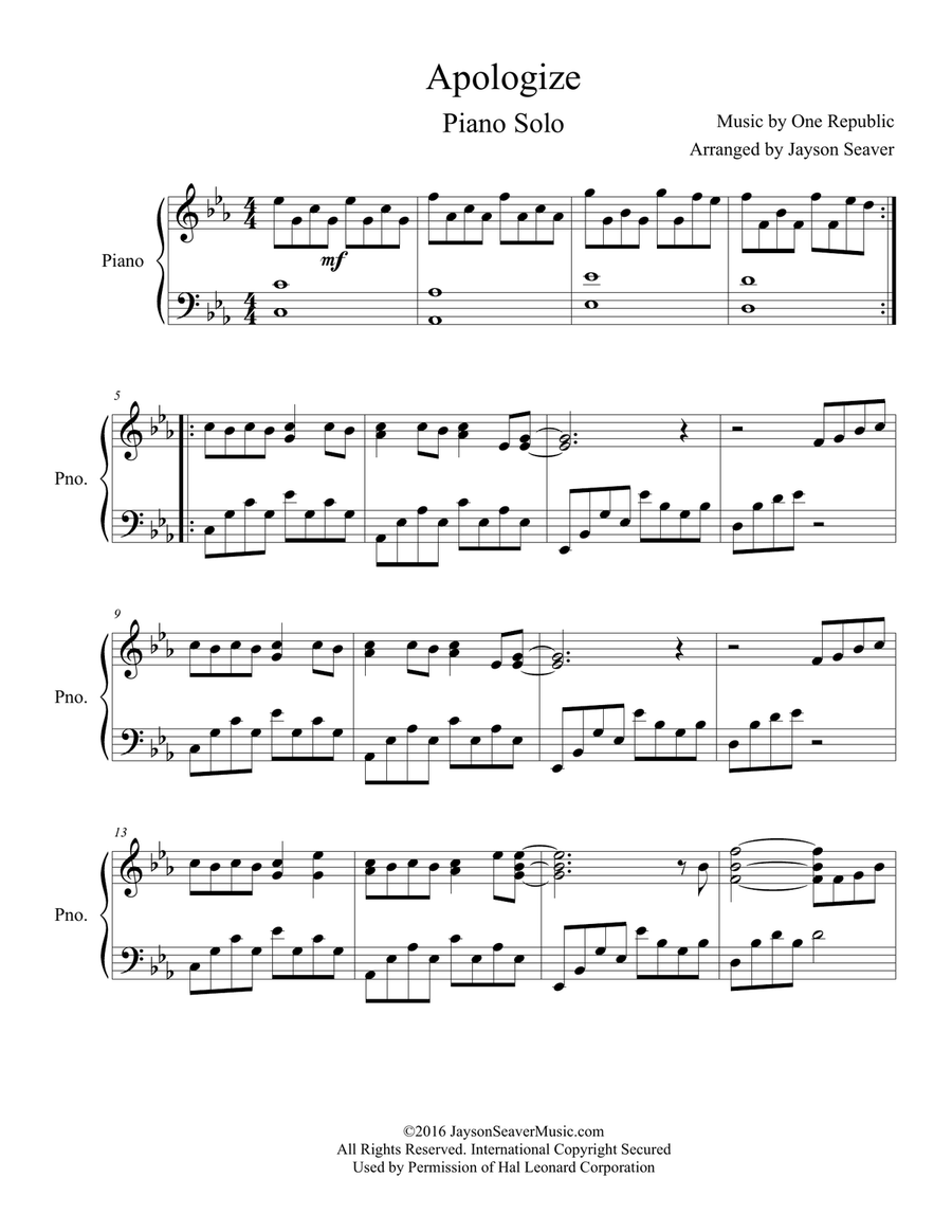 Apologize one republic shop piano