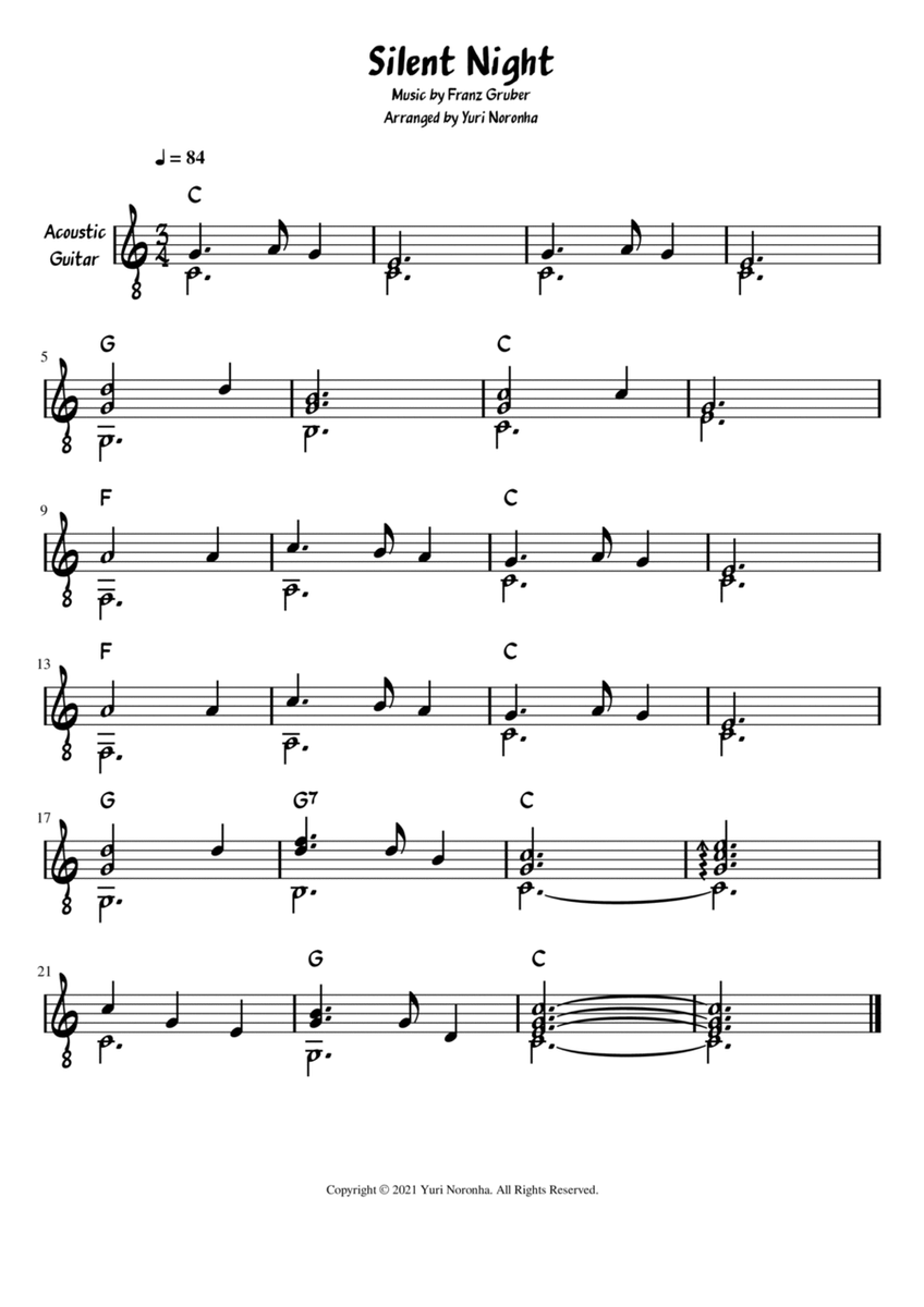 Silent Night - Fingerstyle for Acoustic Guitar (Very Easy - Traditional Christmas - Sheet Music) image number null