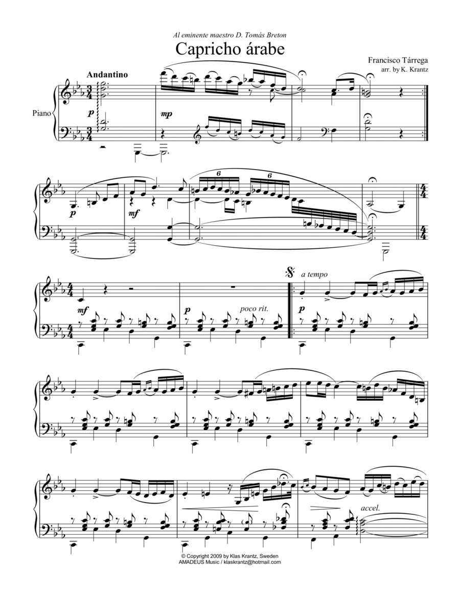 Capricho arabe/Capricho árabe for piano solo Piano Solo scores gallery preview page 1