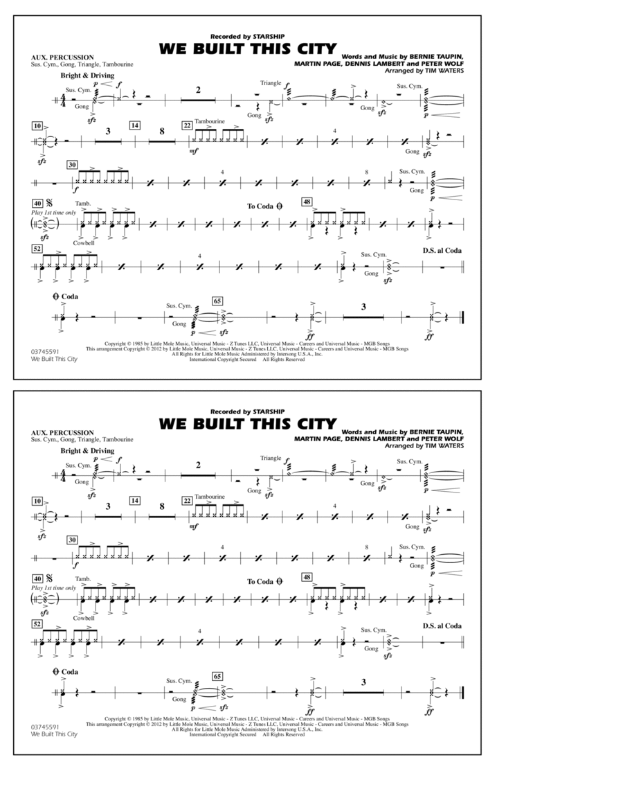 We Built This City - Aux Percussion Marching Band scores gallery preview page 1