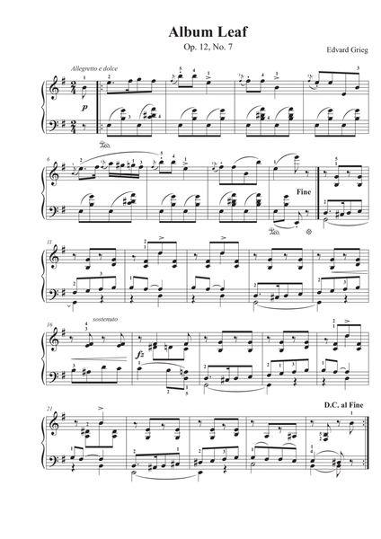 Album Leaf . Op. 12, No. 7 - Edvard Grieg image number null