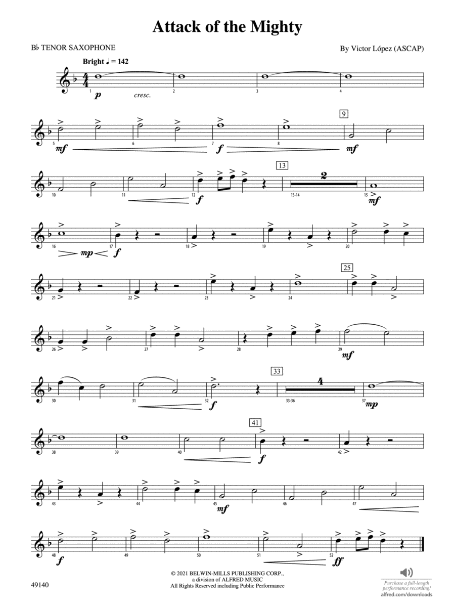 Attack of the Mighty: B-flat Tenor Saxophone Concert Band scores gallery preview page 1
