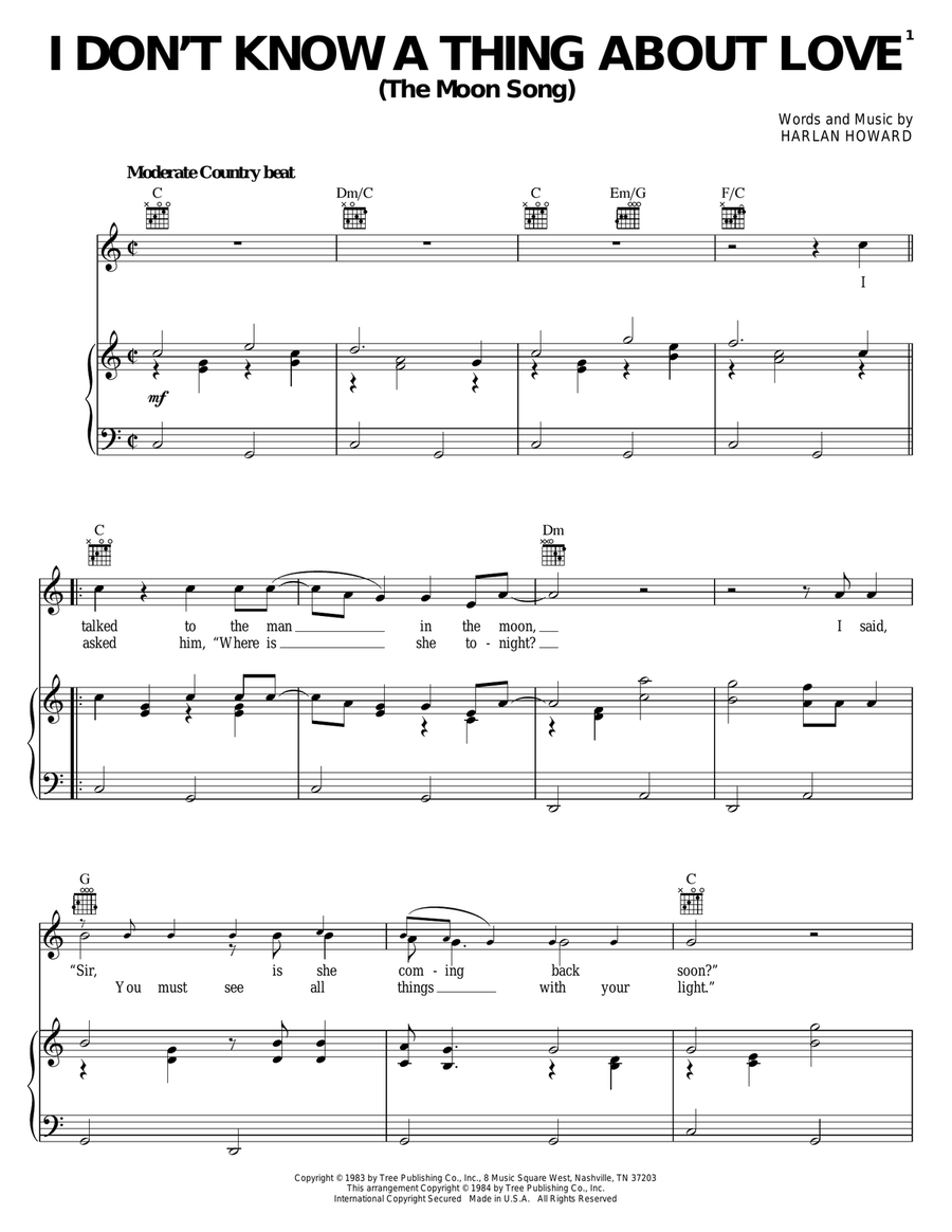 I Don't Know A Thing About Love (The Moon Song) Piano, Vocal, Guitar scores gallery preview page 1