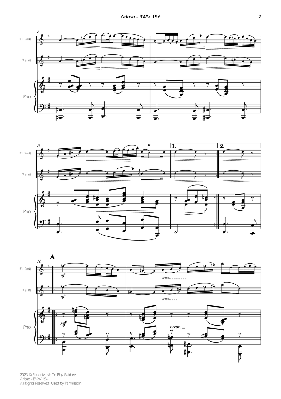 Arioso (BWV 156) - Flute and Piano (Full Score and Parts) Flute scores gallery preview page 4