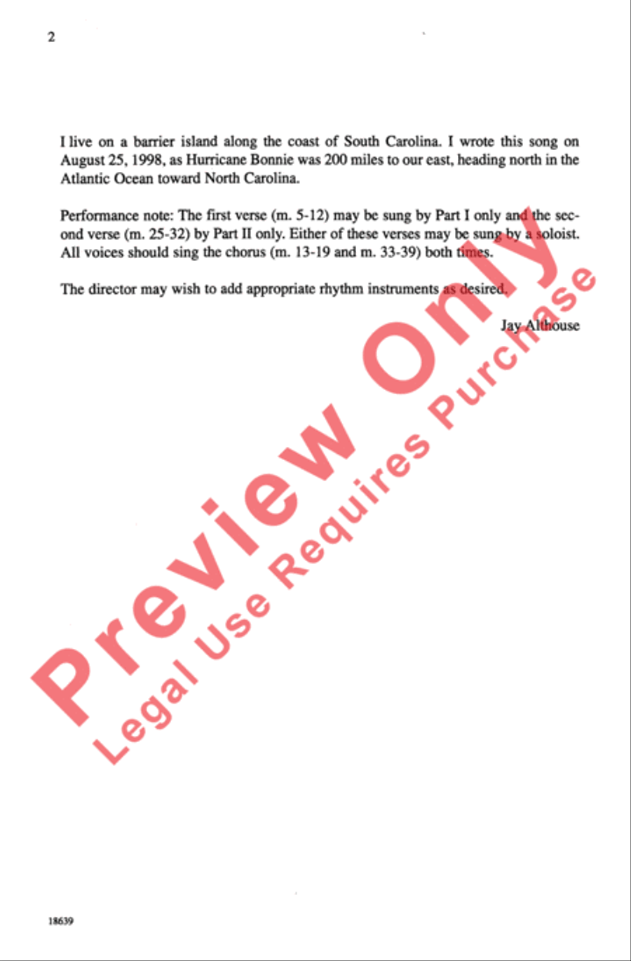 Hurricane Go Away 2-Part scores gallery preview page 2